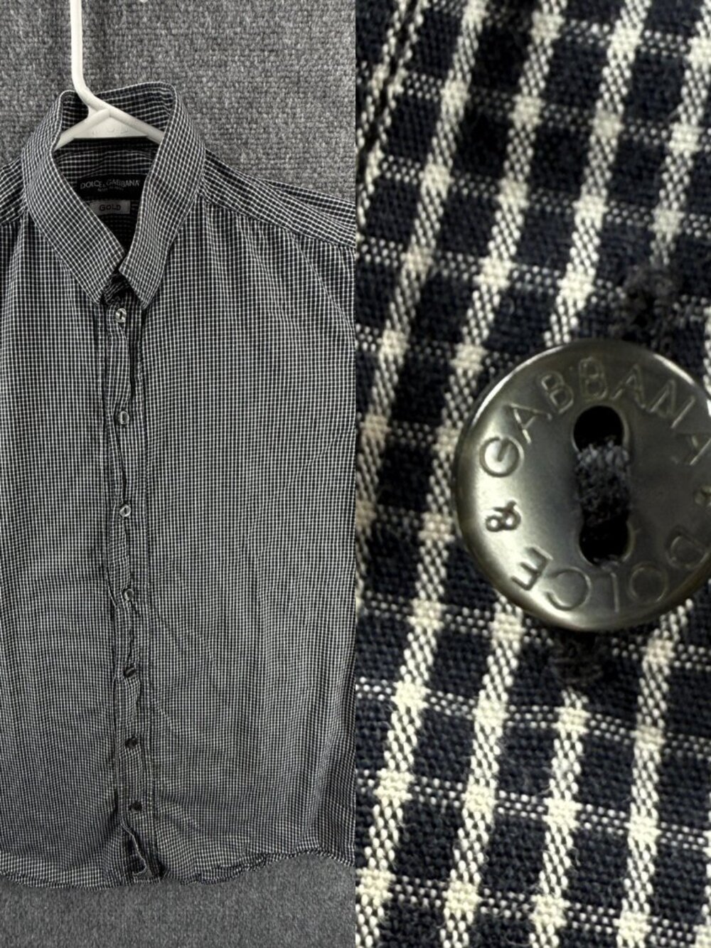 Dolce Gabbana Gold 15.75 Italy Check Cotton Blue Mens Long Sleeve Shirt Spread